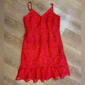 Lulu’s Shura Red Embroidered Sleeveless Dress